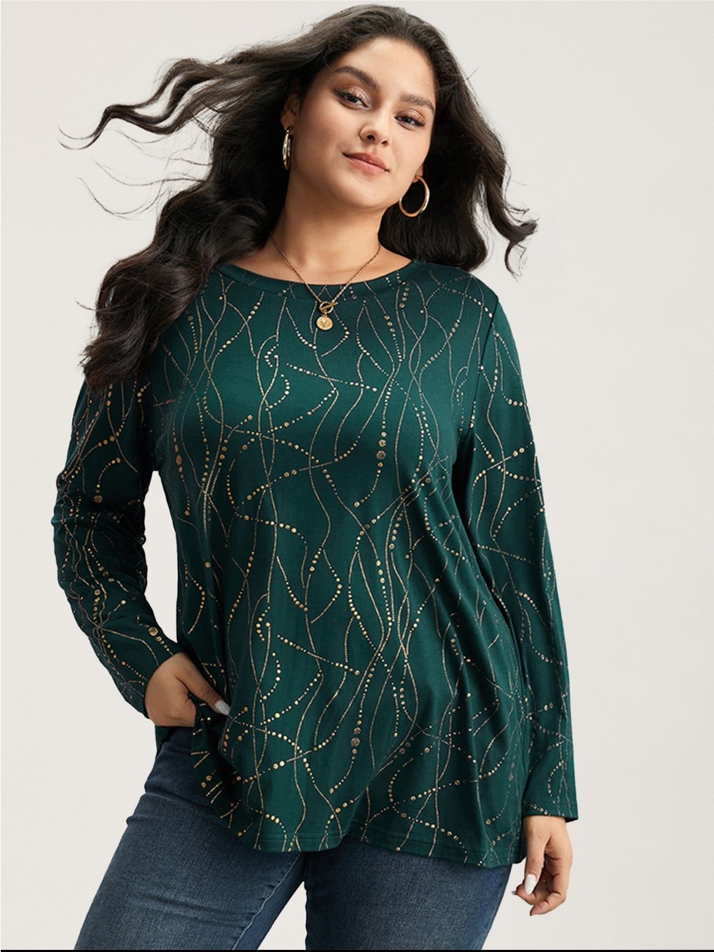 BloomChic Emerald Green Long-Sleeve Embellished Top size 1X (14-16)